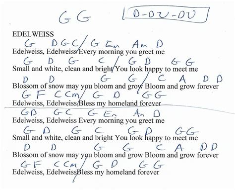 Edelweiss (Sound of Music) Guitar Chord Chart - Capo 1st | Guitar ...