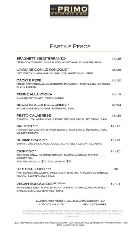 Menu & Specials - Del Primo