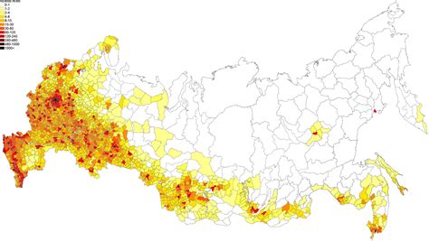 69.Population density (administrative boundaries) map of Russia ...