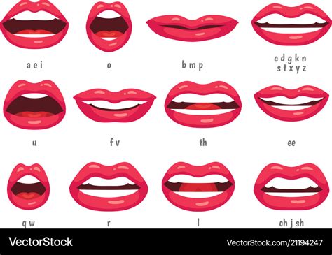 Mouth animation lip sync animated phonemes Vector Image