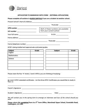 Sixth Form Application Form Example - Fill Online, Printable, Fillable, Blank | pdfFiller