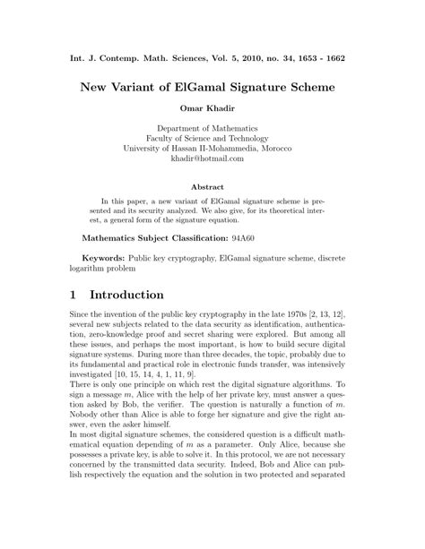 (PDF) New Variant of ElGamal Signature Scheme