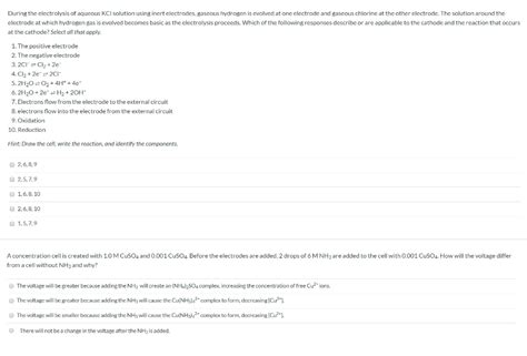 Solved During the electrolysis of aqueous KCl solution using | Chegg.com