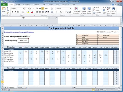 Weekly Employee Shift Schedule Template Excel | task list templates