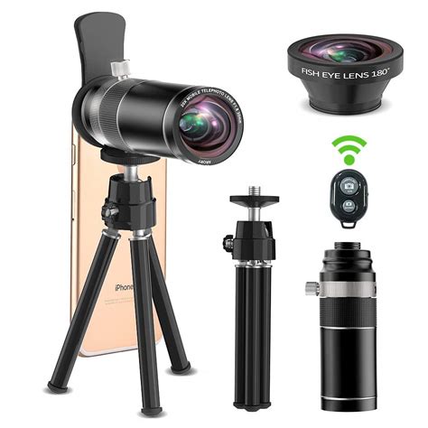 Cell Phone Camera Lens, 20x Telephoto Lens + 180 Degree Fisheye Lens, 2 in 1 Phone Camera Lens ...