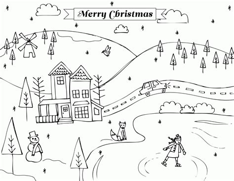 christmas scene coloring page - Clip Art Library