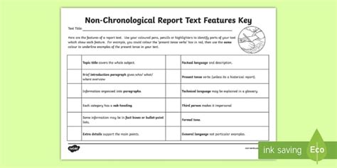 LKS2 Features of a Non Chronological Report Text Checklist - ks2