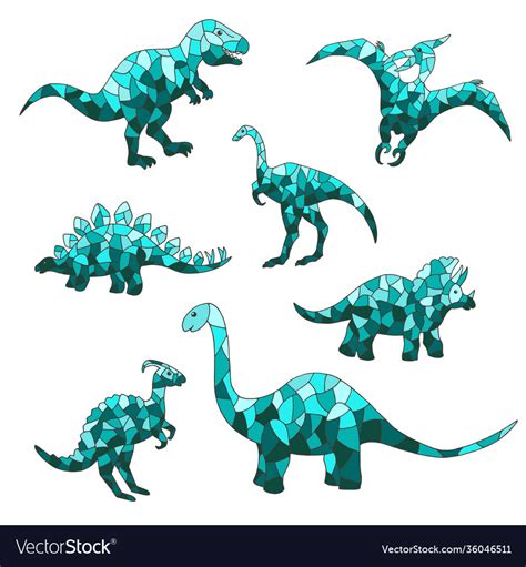 Set abstract blue dinosaurs on a white Royalty Free Vector