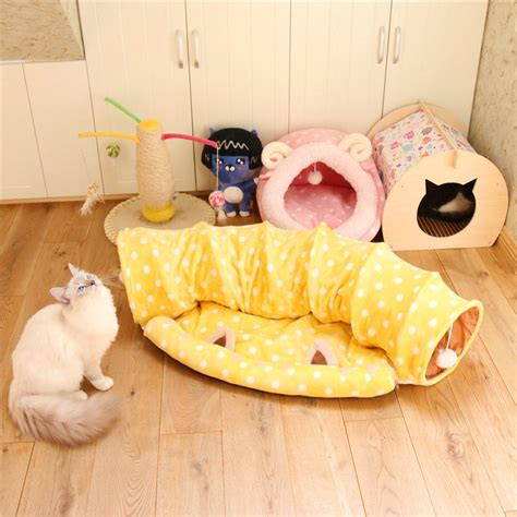 Cat Dog Tunnel Bed with Mat, Metacrafter Collapsible 3 Way Cat Tube ...