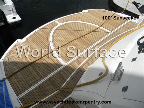 Teak Decking Installation on a 100′ Sunseeker by World Surface, Inc.