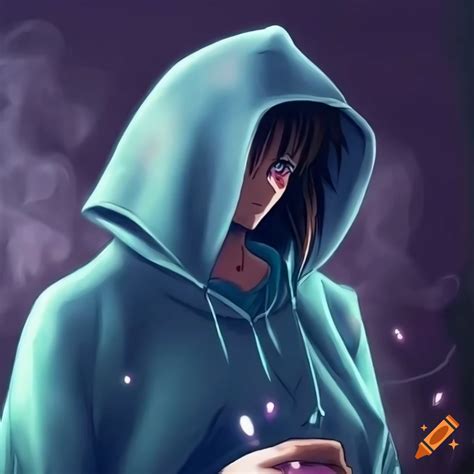 Illustration of a cool anime boy with hoodie and smoke ball on Craiyon