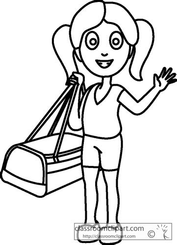 People Black and White Outline Clipart - girl_holding_travel_bag ...