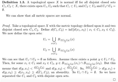 general topology - Proof that every metric space is normal - Mathematics Stack Exchange