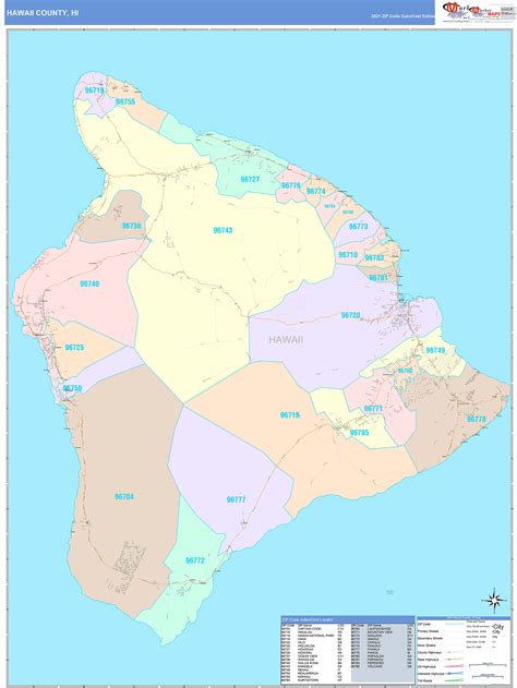 Hawaii County, HI Wall Map Color Cast Style by MarketMAPS - MapSales