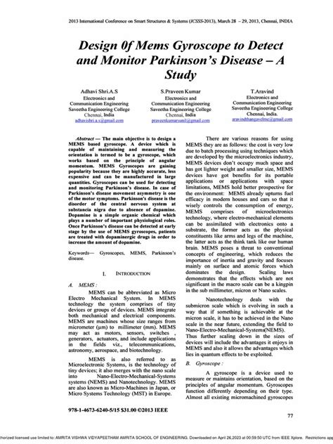 Design of Mems Gyroscope To Detect and Monitor Parkinsons Disease - A ...