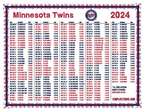 Printable 2024 Minnesota Twins Schedule