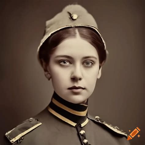 Close up portrait of a woman in military uniform on Craiyon