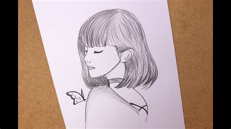 How to draw a Korean girl with Butterfly || Pencil drawing a girl step ...