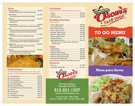 Oscar's Taco Shop Downtown Nashville Menu