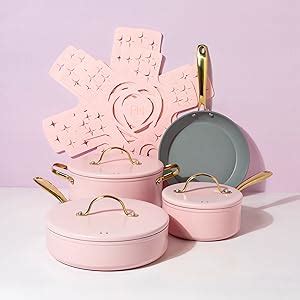 Paris Hilton Iconic Nonstick Pots and Pans Set, Multi-Layer Nonstick Coating, Matching Lids with ...