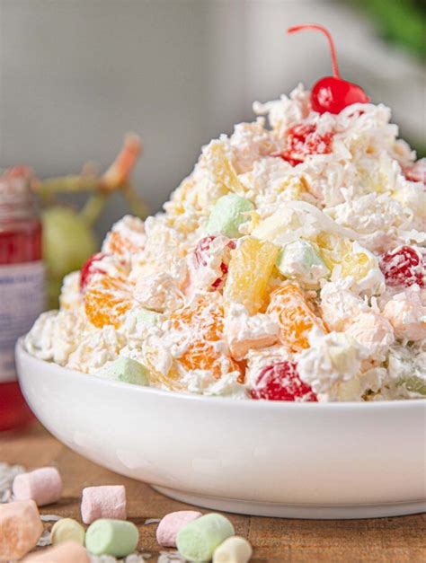 This Ambrosia Salad Recipe is a CLASSIC holiday no-bake dessert with whipped cream, marshmallows ...