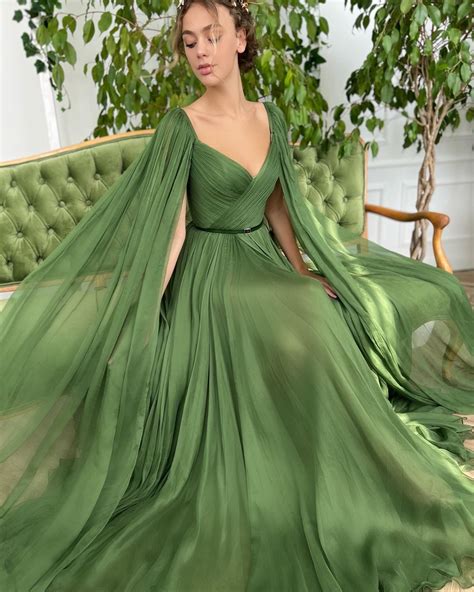 Draped Royal Olive Gown | Teuta Matoshi