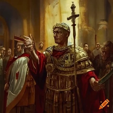 Painting of roman emperor constantine addressing bishops on Craiyon