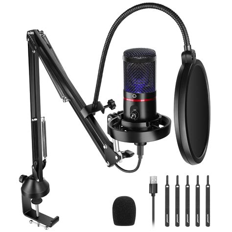 FIFINE USB Gaming Microphone Kit For PC,PS4/5 Condenser Cardioid Mic Set With Mute Button/RGB ...