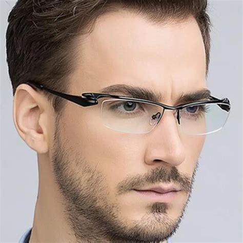 SUPER LUXURY PURE TITANIUM Black Half Rimless Eyeglass Frames Men Women Glasses Myopia ...