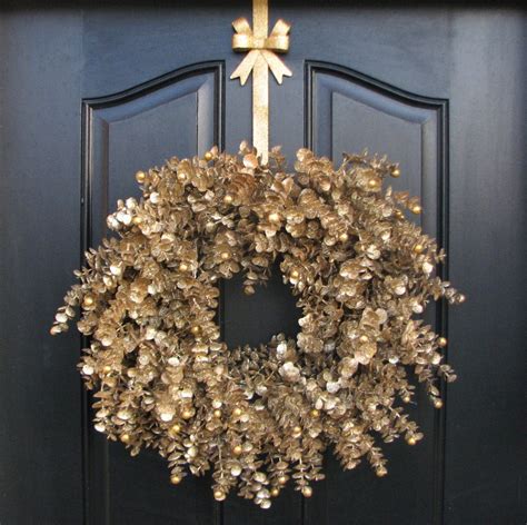 Gold Glitter Wreath Christmas Wreath Holiday Cheer Gold