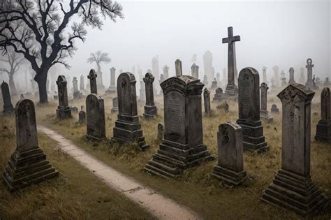 Premium Photo | Spooky old cemetery with dense fog