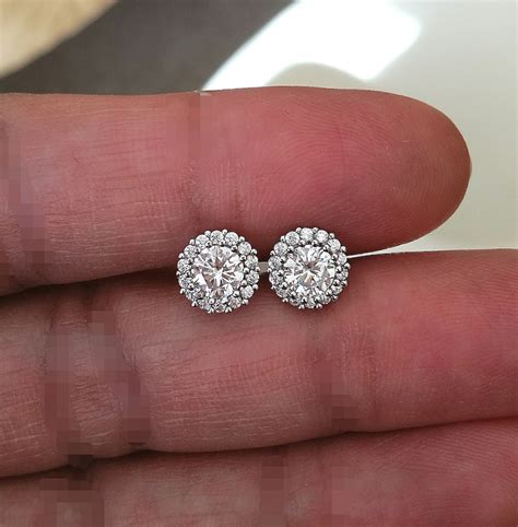 2ct Diamond Halo Stud Earrings Brilliant Round Diamond - Etsy