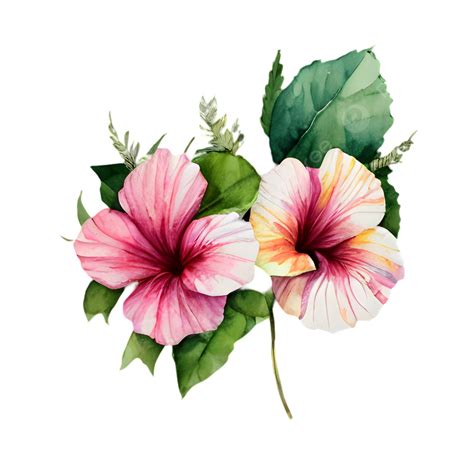 Romantic Hibiscus Bouquet In Watercolor, Hibiscus Watercolor Vibrant Garden, Hibiscus Painting ...