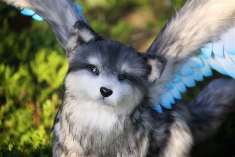 Realistic winged wolf plush fantasy wolf pup plushie | Etsy