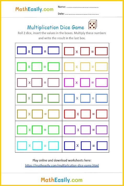 Free Multiplication Dice Games ONLINE + Printable