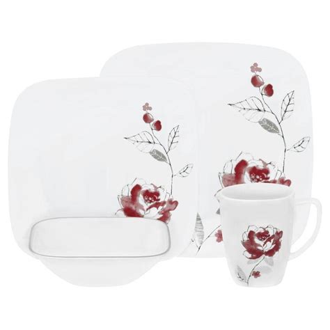 Corelle Square Blushing Rose 16-Piece Vitrelle Dinnerware Set-1109116 - The Home Depot