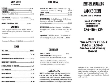 Menu - Izzy Island Mexican Food