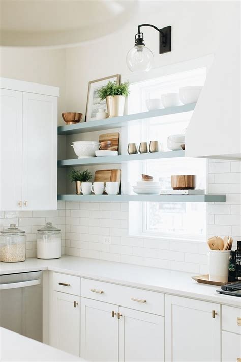 White Shaker Kitchen, Shaker Kitchen Cabinets, White Shaker Cabinets, Floating Shelves Kitchen ...