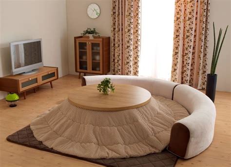 cute round kotatsu ...its a small japanese heated table with a blanket ...