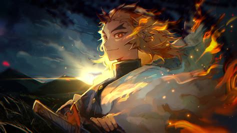 kyojuro rengoku, kimetsu no yaiba, demon slayer, anime, , flame, hashira, 4k, HD Wallpaper ...