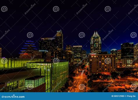 Downtown Austin Cityscape at Night Editorial Image - Image of ...