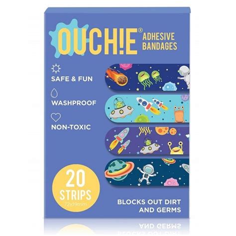 Ouchie NON-TOXIC Printed Bandages COMBO Set of 2 (40 Pack) - Space Blue & Orange - Maya Toys