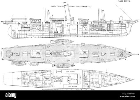 YACHTS: Steam Yacht Cabin Plans 'Oriental': of, antique print 1891 Stock Photo - Alamy