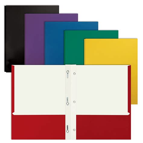 Letter Size Paper Portfolios with Prongs, Case of 50, by Better Office Products, Assorted ...