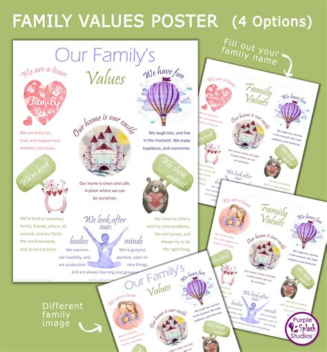 Family Values Poster & 9 Goal Worksheets to Bring Your Family Closer ...