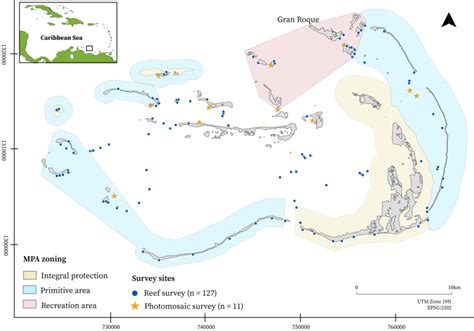 Archipielago Los Roques National Park (Los Roques) map showing survey ...