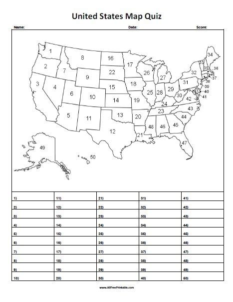 50 State Map Quiz Printable - Map