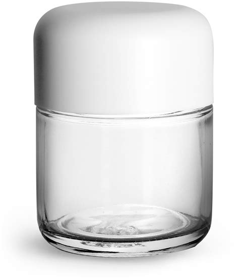 SKS Bottle & Packaging - 120 ml Clear Glass Child Resistant Wide Mouth Jars w/ Smooth White ...