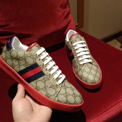 Gucci Men Ace GG Supreme Canvas Sneaker Shoes-Red - LULUX