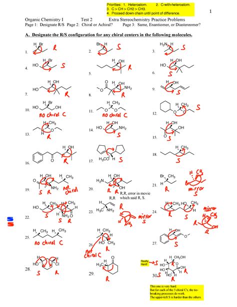 CHEM 261 Stereochemistry Questions With Answers - 1 Organic Chemistry I Test 2 Extra Stereoc ...